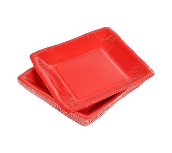 Lot De 20 Assiettes En Carton "carrées" 23cm Rouge