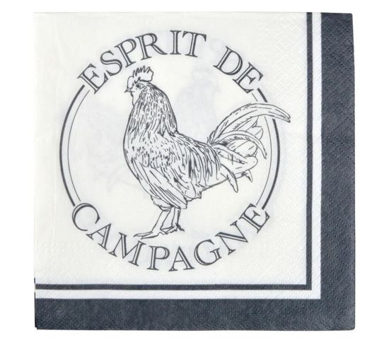 Lot De 20 Serviettes En Papier "esprit Campagne" 33x33cm Blanc
