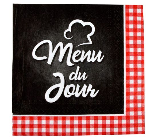 Lot De 20 Serviettes En Papier "menu Du Jour" 33x33cm Noir