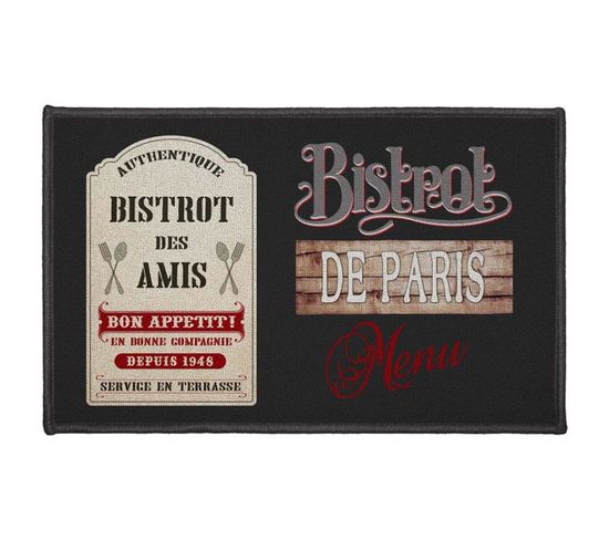 Tapis Rectangle "bistrot Des Amis" 50x80cm Noir