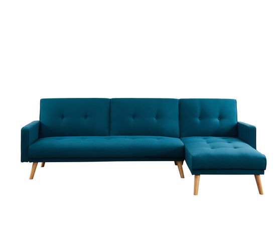 Canapé D'angle Luxi En Tissu Bleu Paon Convertible Style Scandinave