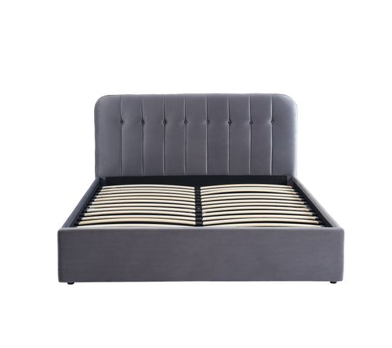 Lit Coffre Andre Velours Gris Anthracite Sommier160x200