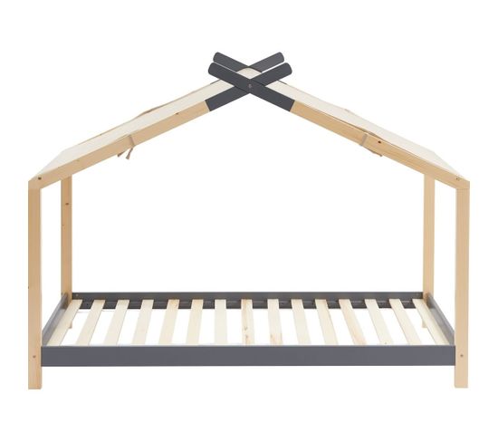 Lit Cabane 90x190 En Pin Massif Gris Anthracite Avec Sommier - Charly
