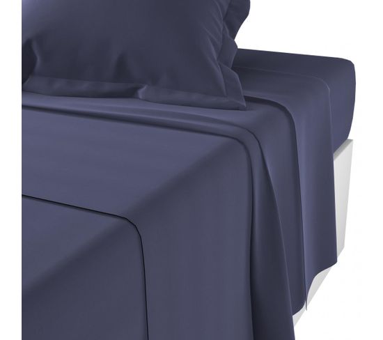 Drap Plat Coton Tertio®  Bleu Indigo -240 X 300