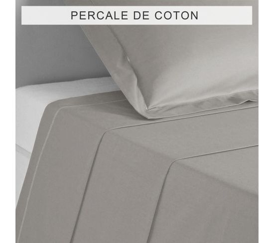 Drap Plat Percale Coton Tertio®  Gris -180 X 290