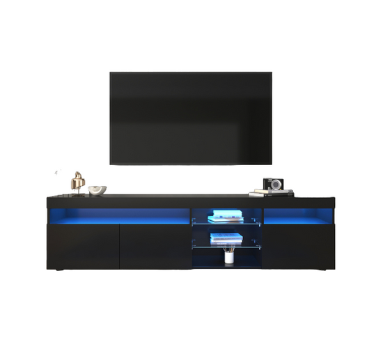 Meuble TV moderne noir, panneau lumineux, éclairage LED variable, salon et salle à manger 180cm
