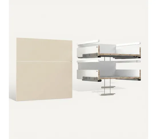 Pack Cuisine HOP - Sable - 6 meubles - L.340 cm vue 3/4