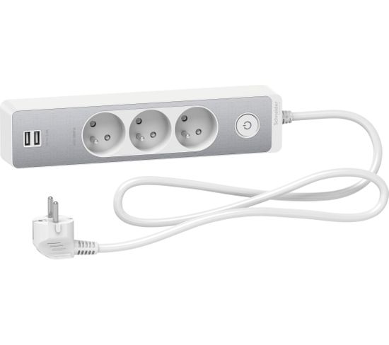 Bloc Multiprises 3 Prises 2p+t Et 2 USB (câble 1,5m) Blanc  - Schneider