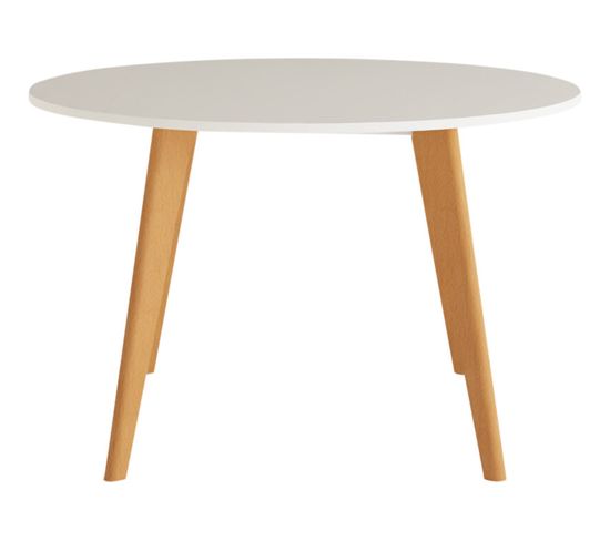 Table de réunion ronde FOLD Ø.120cm blanc/ piètement hêtre