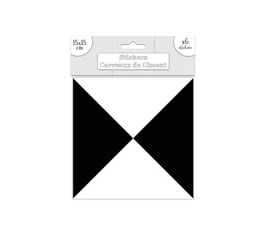 6 Stickers Carreaux De Ciment Motifs Triangle  - 15 X 15 Cm - Noir Et Blanc