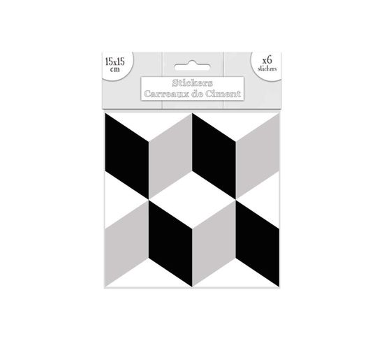 6 Stickers Carreaux De Ciment - 15 X 15 Cm - Losanges Noirs Et Blancs