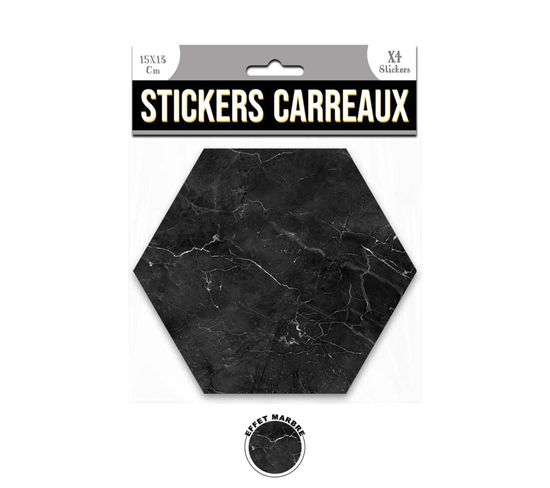 4 Stickers Effet Marbre - 15 X 13 Cm - Noir