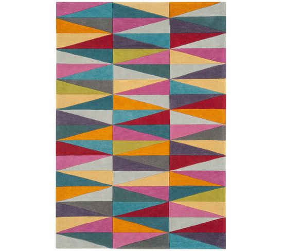 Tapis Pure Laine à Motifs Colorés Flashy Triangles - Multicolore 140x200 Cm