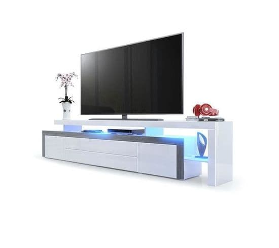 Meuble TV Laqué Blanc  Et Bordure  Avola-anthracite Avec LED 227 X 52 X 35 Cm