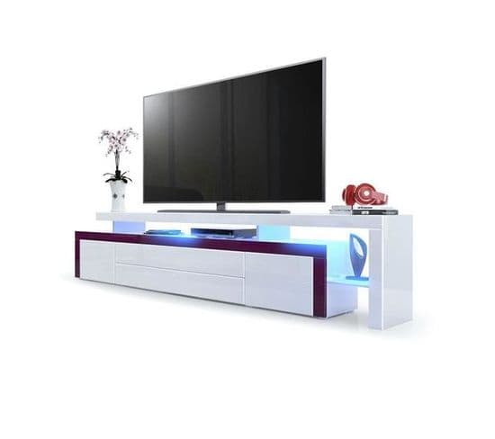 Meuble TV Blanc Et Bordure Mûre Laqué Avec LED