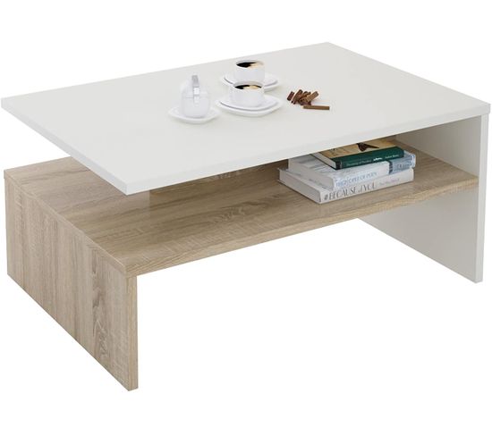 Table Basse Aspect Chêne Sonona Et Blanc 90 x 60 x 42