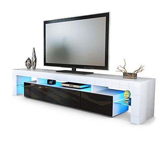 Meuble TV Blanc  Et Noir 189 Cm Avec LED