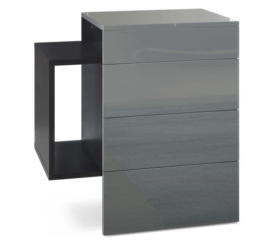 Table De Chevet Noir Mat Et Gris Laqué (lxhxp) : 60 X 63 X 36