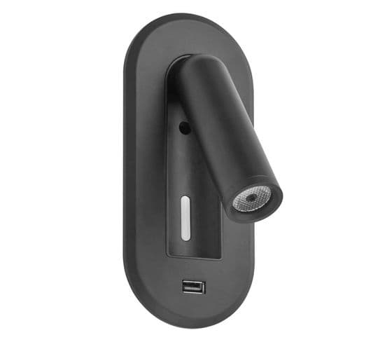 Applique Tête De Lit Mila Tactile Noir Mat Port USB