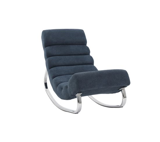 Rocking Chair Design En Tissu Effet Velours Bleu Et Acier Chromé Taylor