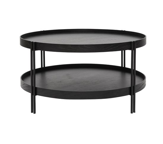 Table Basse Ronde Design Bois Noir Et Métal Noir D80 Cm Twice
