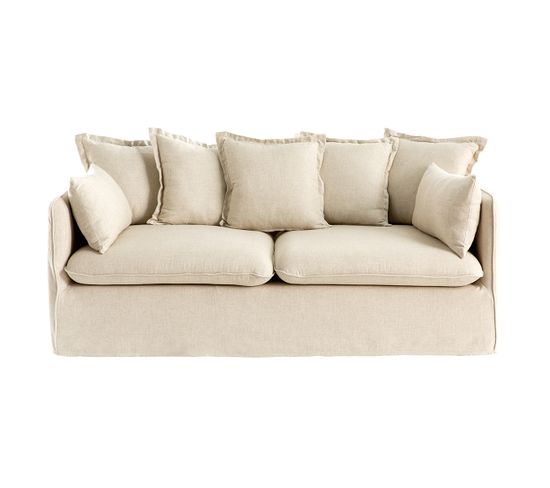 canape 3 places dehoussable en lin coloris naturel merlin canape but