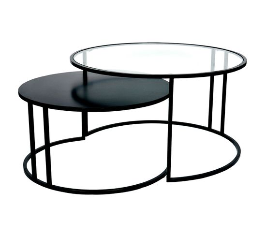 Tables Basses Gigognes Rondes Design Verre Trempé Et Métal Noir Tahl (lot De 2)