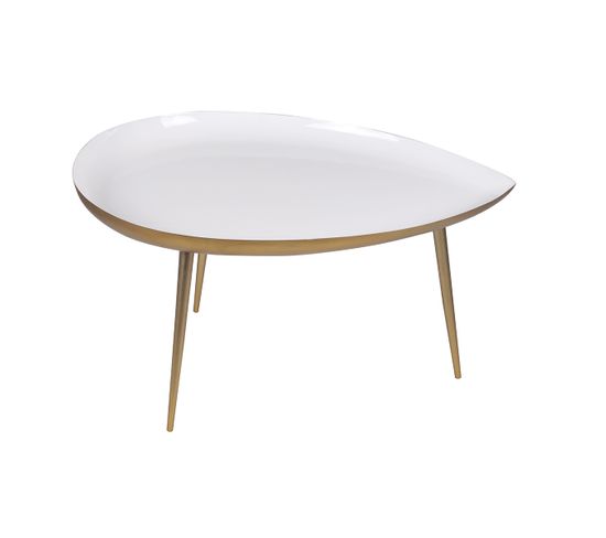 Table Basse Design En Acier Laqué Blanc Et Doré L80 Cm Drop