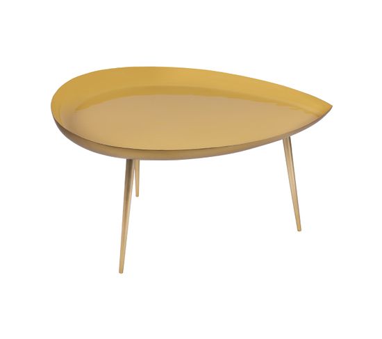 Table Basse Design En Acier Laqué Jaune Et Doré L80 Cm Drop