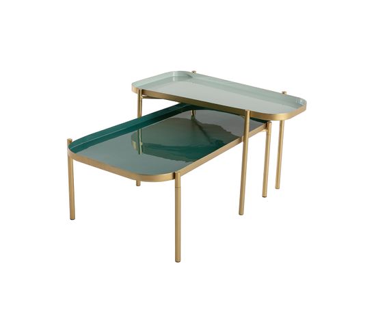 Tables Basses Gigognes Design Laquées Vert Et Doré (lot De 2) Zuria