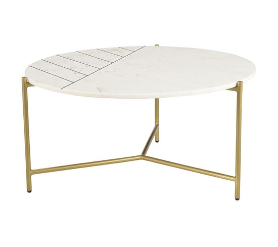 Table Basse Ronde Design En Marbre Blanc Et Laiton D90 Cm Sillon
