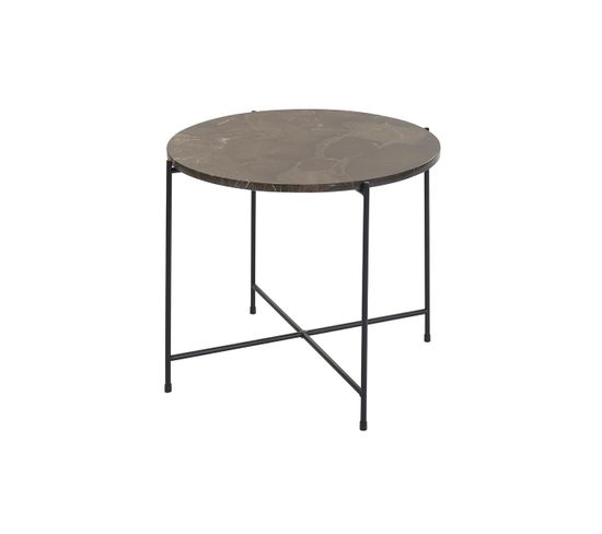 Table Basse Ronde Design En Marbre Marron Et Métal Noir D52 Cm Sarda