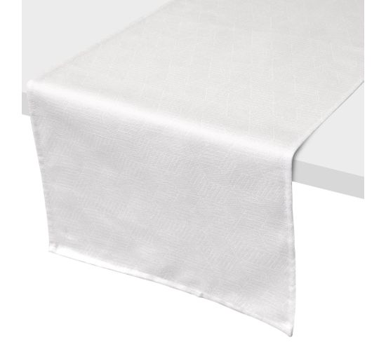 Chemin De Table 45x150 Cm Jacquard Coton Cube Blanc