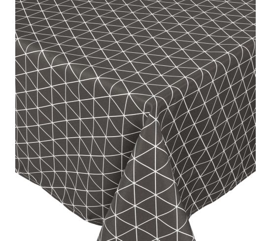 Nappe Rectangle 150x300 Cm Imprimée 100% Polyester Paco Géométrique Gris Poivre