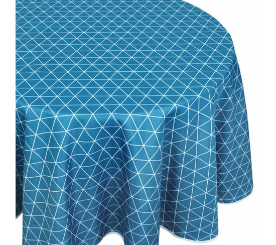 Nappe Ovale 180x240 Cm Imprimée 100% Polyester Paco Géométrique Bleu Curacao