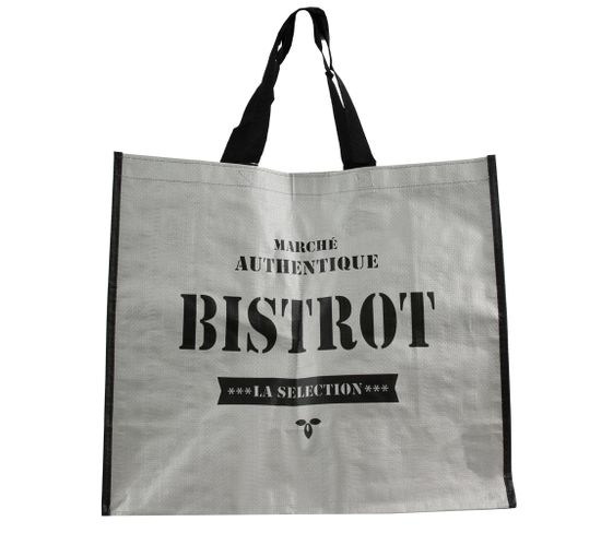 Sac De Shopping Siero Gris Et Noir "marché Authentique Bistrot"