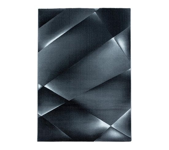Tapis Graphique Moderne à Courtes Mèches Fauvette Noir 120x170