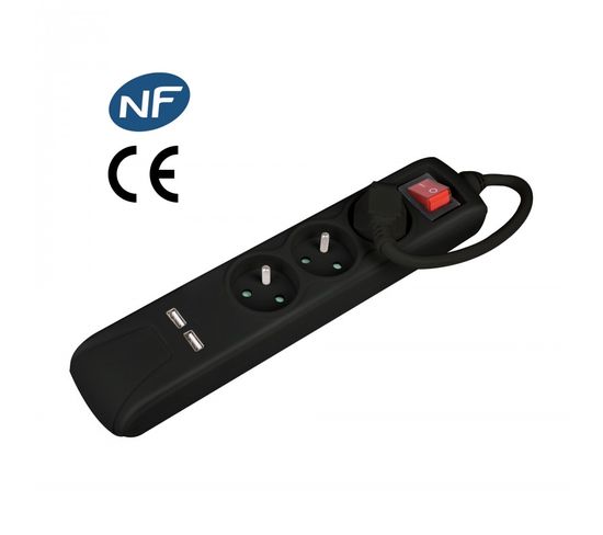 Bloc 3 Prises + Interrupteur + 2 Ports USB Noir Fnbku03 Black