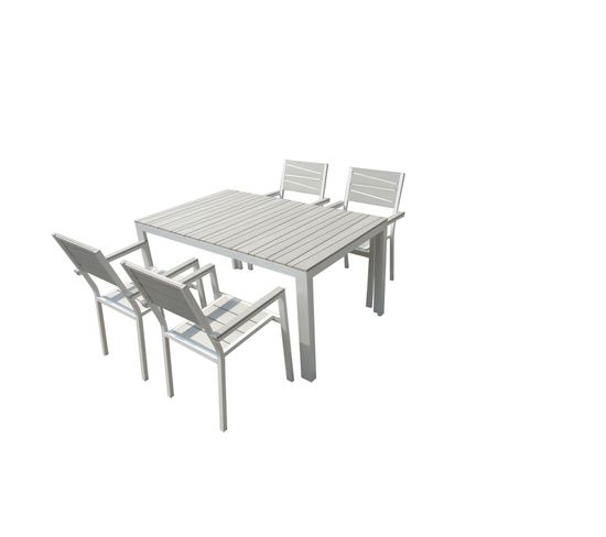 Table De Jardin Et 4 Fauteuils En Aluminium Gris Et Blanc Siderno