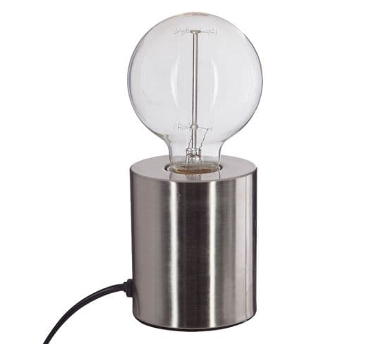 Lampe À Poser En Fer Ampoule - H. 10,5 Cm - Argent