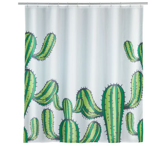 Rideau De Douche Cactus - Polyester - 180 X 200 Cm - Blanc