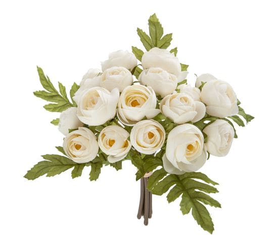 Bouquet Artificiel De 18 Camélia - H. 30 Cm - Blanc