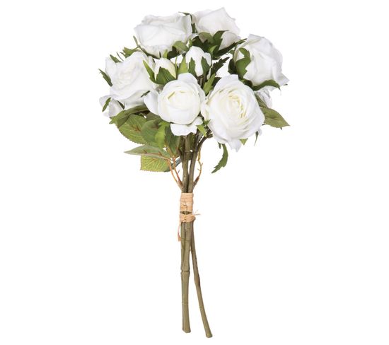 Bouquet Artificiel De 14 Roses - H. 40 Cm - Blanc