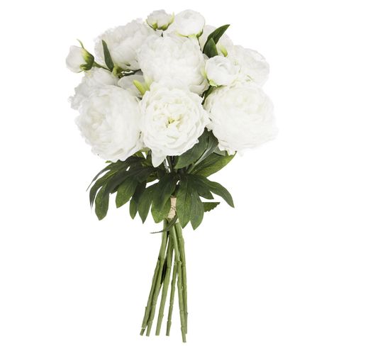 Bouquet Artificiel De 13 Pivoines - H. 50 Cm - Blanc