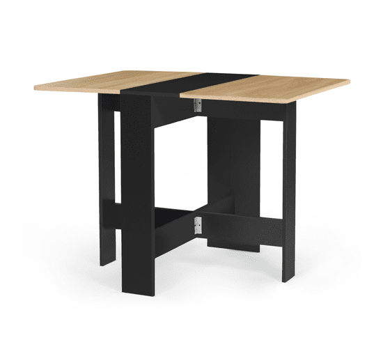 Table Console Pliable Edi 2-4 Personnes Bois Noir Plateau Façon Hêtre 103 X 76 Cm