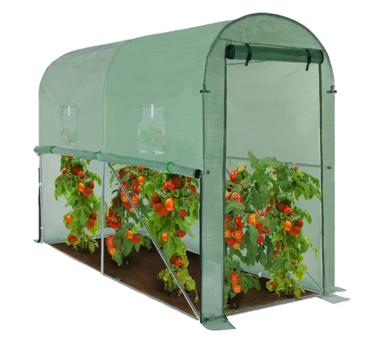 Serre à Tomates Relevable 3m² Verte 2 Fenêtres Avec Moustiquaire Et Porte Zippée
