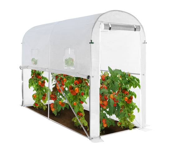 Serre à Tomates Relevable 3m² Blanche 2 Fenêtres Avec Moustiquaire Et Porte Zippée