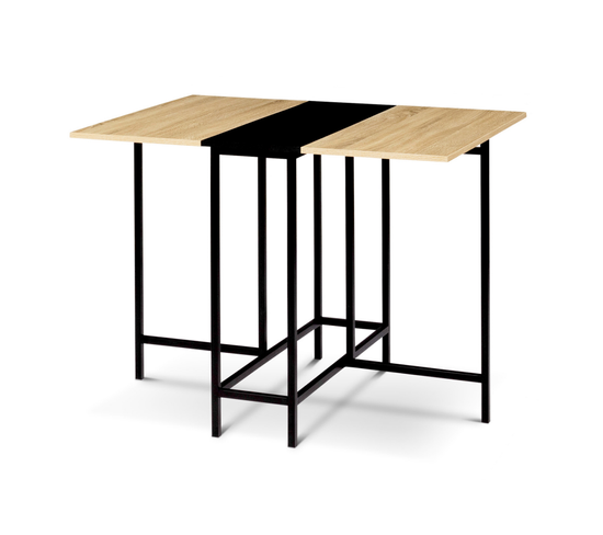 Table Console Pliable Edi 2-4 Personnes Façon Hêtre Et Noir Design Industriel 103 X 76 Cm