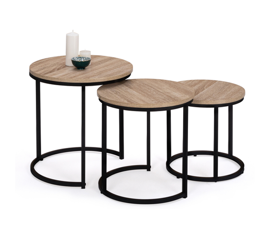 Lot De 3 Tables Basses Gigognes Detroit Rondes 35/40/45 Design Industriel