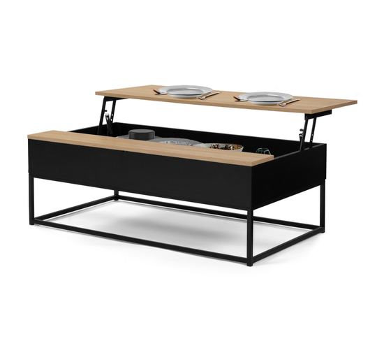 Table Basse Noire Plateau Relevable Façon Hêtre Boston Design Industriel